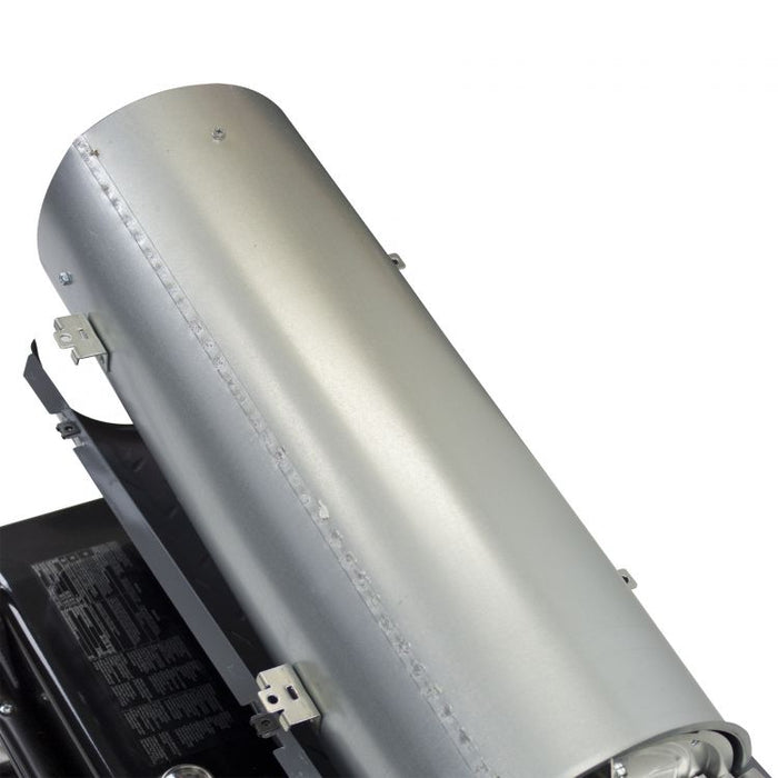 Close-up of the stainless steel combustion chamber of the Dyna-Glo Delux 220,000 BTU heater