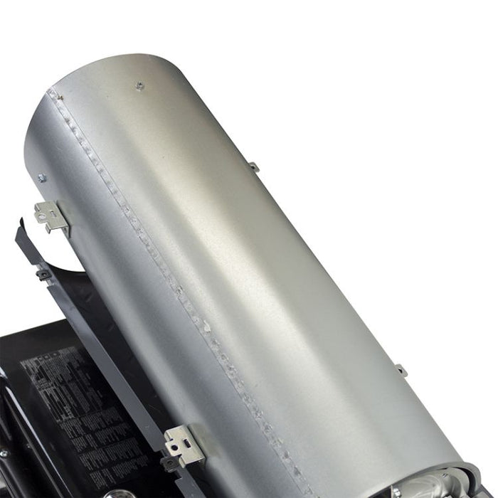 Close-up of the stainless steel combustion chamber of the Dyna-Glo Delux kerosene heater
