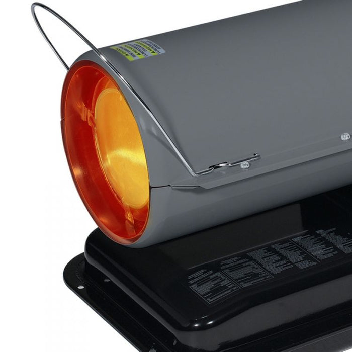 Close-up of the output end and protective grille of the Dyna-Glo Delux 50,000 BTU heater