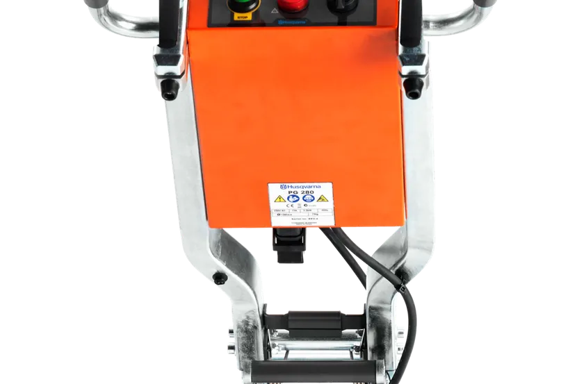 Rear view of the Husqvarna PG 280 floor grinder control box and handle
