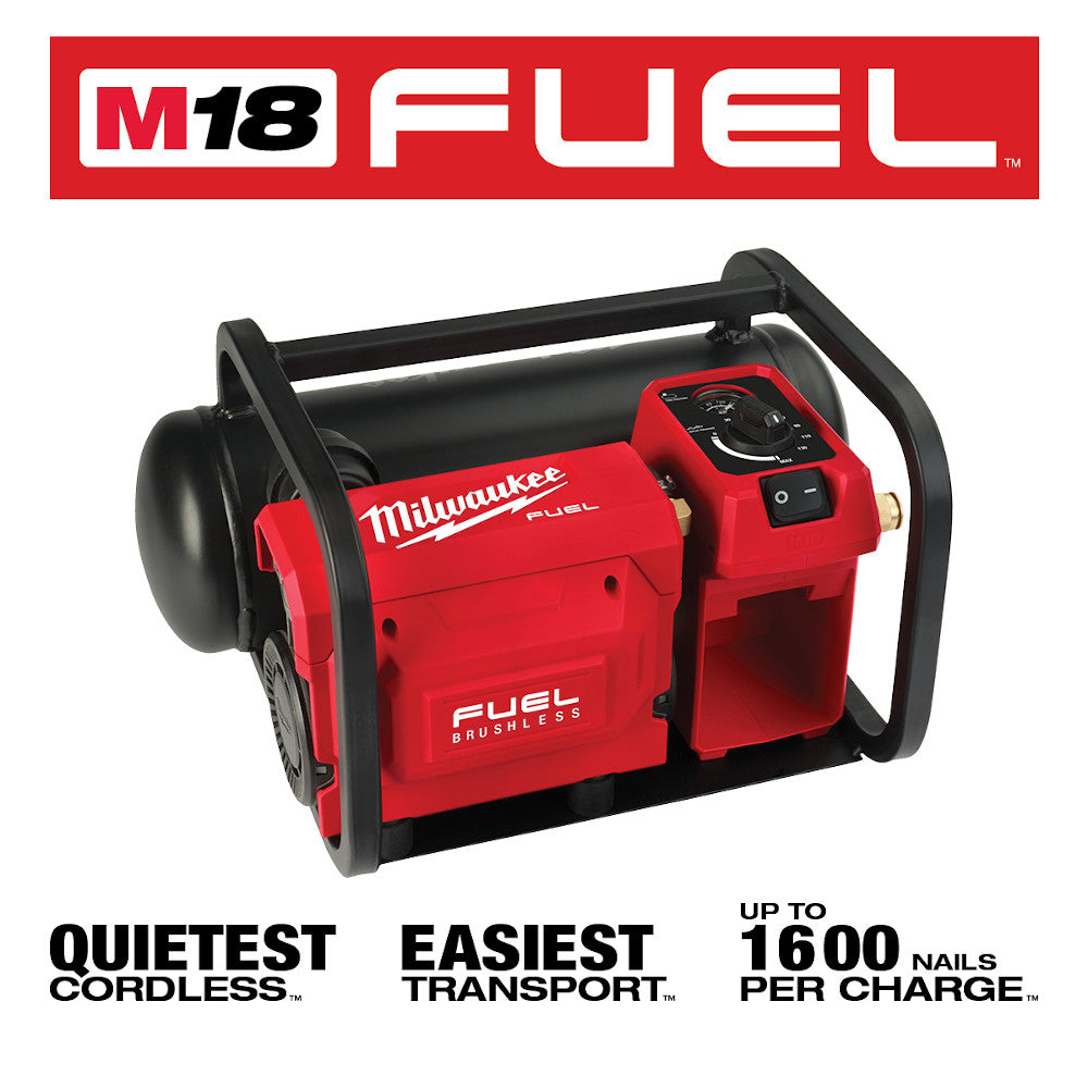 M18 FUEL 2 gallon compressor: quietest cordless, easiest transport and up to 1,600 nails per charge