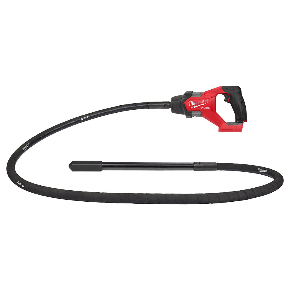 Milwaukee M18 FUEL 8 ft concrete pencil vibrator with its flexible shaft and head
