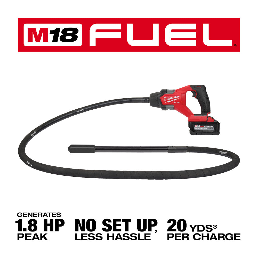 M18 FUEL pencil vibrator: generates 1.8 HP peak, no set up and 20 cubic yards per charge