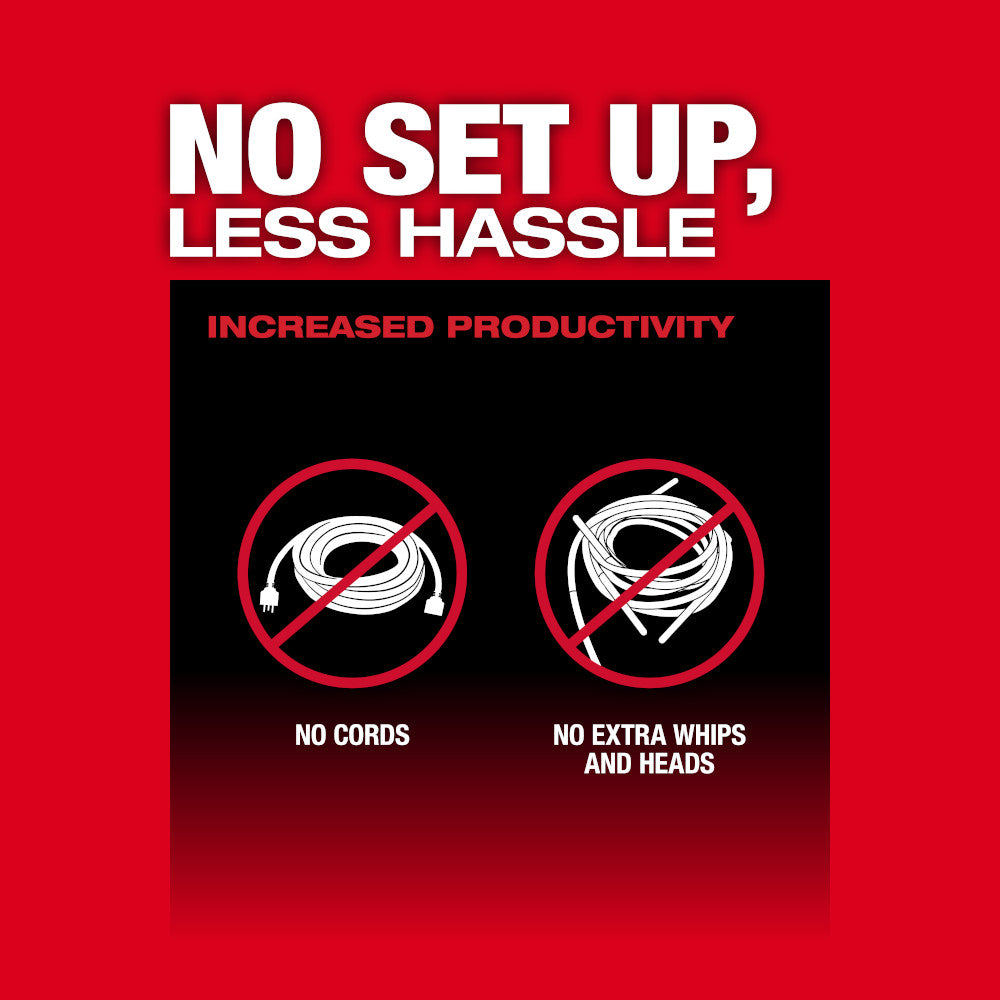 No set up, less hassle: no cords and no extra whips or heads with the M18 FUEL vibrator