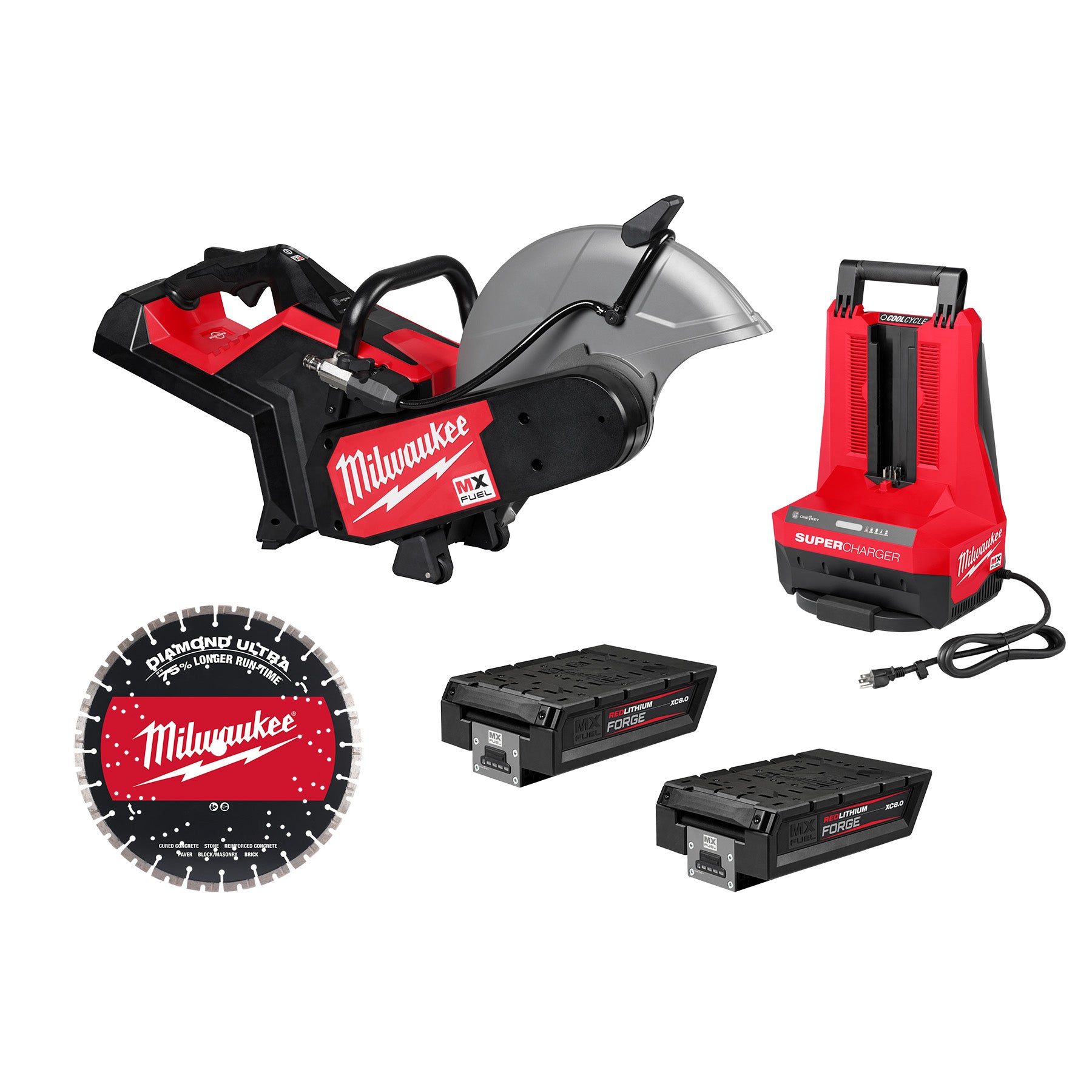 Milwaukee MX FUEL 14" Cut-Off Saw Kit with RAPIDSTOP – 2 x XC8.0