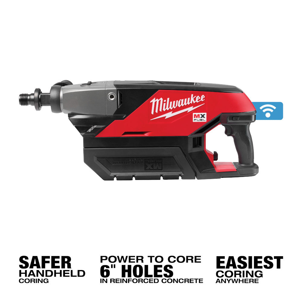 MX FUEL handheld core drill: safer handheld coring, 6 in holes in reinforced concrete