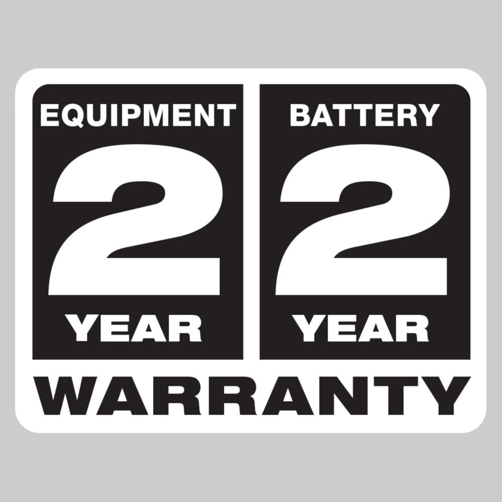 Milwaukee equipment 2-year and battery 2-year warranty logo