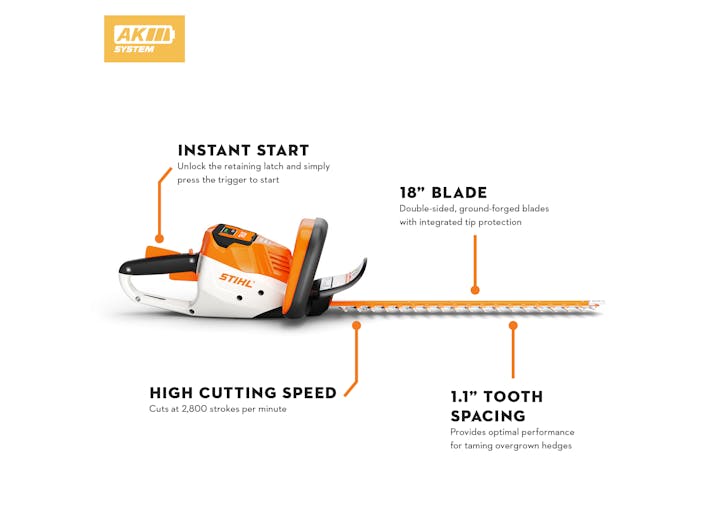 stihl-hsa-56-18-cordless-hedge-trimmer-kit-ak-system-3.jpg: STIHL HSA 56 18" Cordless Hedge Trimmer Kit (AK System) – AK 10 battery