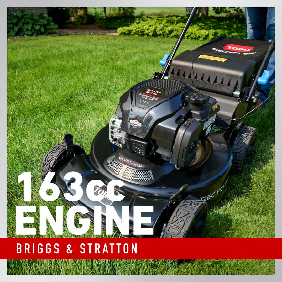 toro-22-inch-recycler-max-gas-lawn-mower-with-personal-pace-smartstow-13.jpg: Toro 22-inch Recycler Max self-propelled gas lawn mower with SmartStow vertical storage