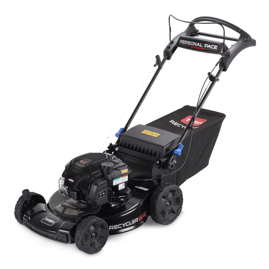 toro-22-inch-recycler-max-gas-lawn-mower-with-personal-pace-smartstow-2.jpg: Toro 22-inch Recycler Max self-propelled gas lawn mower with SmartStow vertical storage